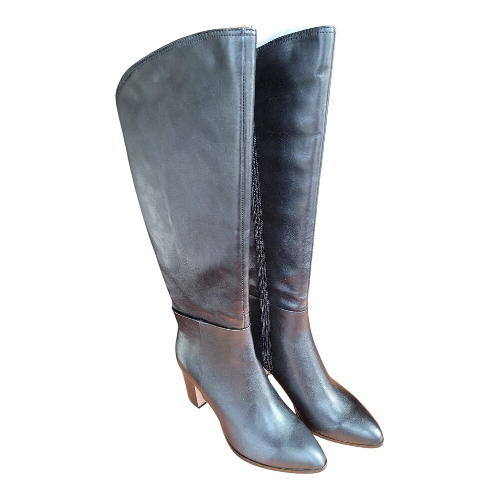 BCBGeneration Sedi Inside Black Leather Tall Almond Toe Block Heels Women's 6